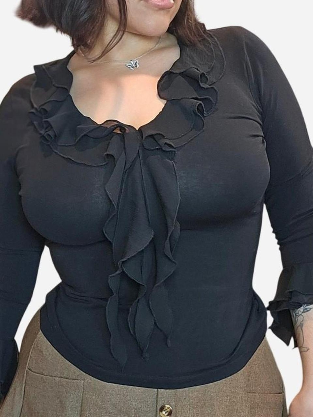 Y2K Jones New York Black Ruffle Top Fairy Sleeve Small Whomsygoth Faircore